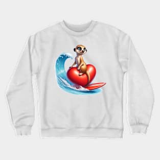 Surfing Meerkat Love - Riding the Waves of Affection Crewneck Sweatshirt